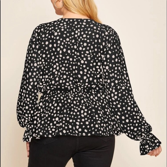 Shein Flounce Sleeve Allover Print Peplum Top Sz2X - Picture 8 of 9